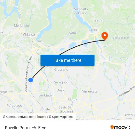 Rovello Porro to Erve map