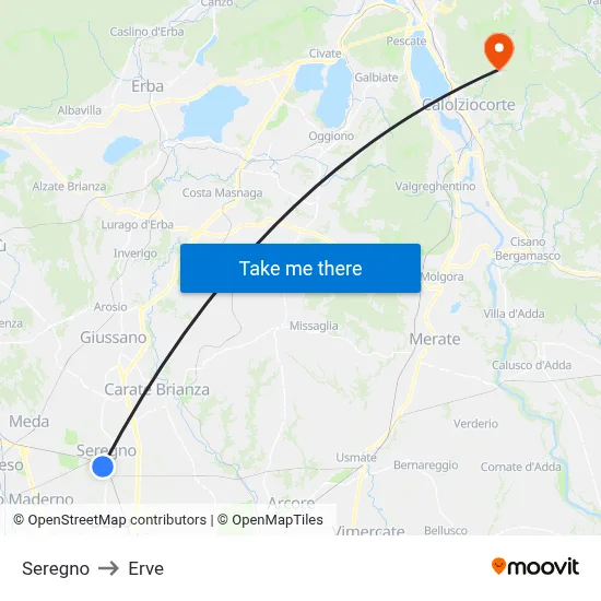 Seregno to Erve map