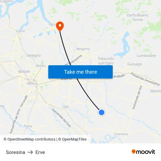 Soresina to Erve map