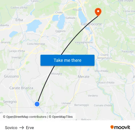 Sovico to Erve map