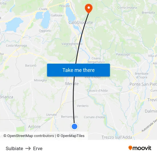 Sulbiate to Erve map