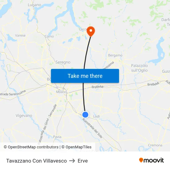 Tavazzano Con Villavesco to Erve map