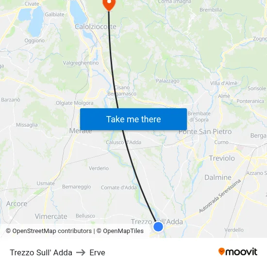 Trezzo Sull' Adda to Erve map