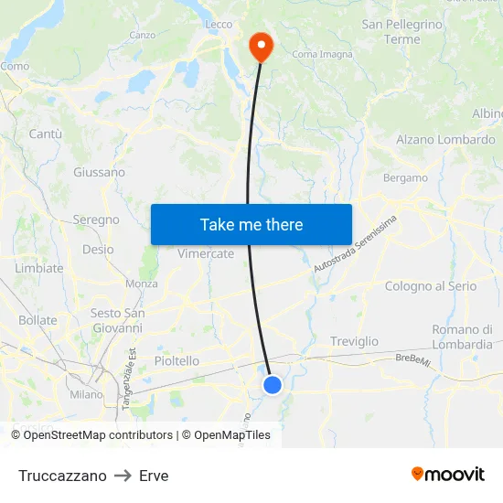 Truccazzano to Erve map