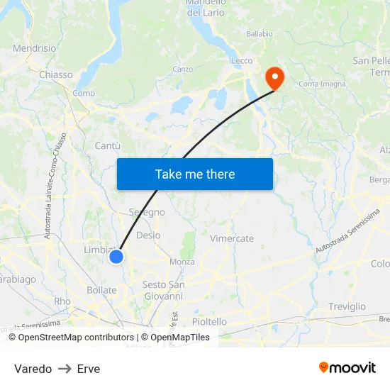 Varedo to Erve map