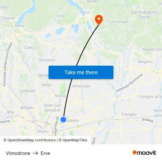 Vimodrone to Erve map