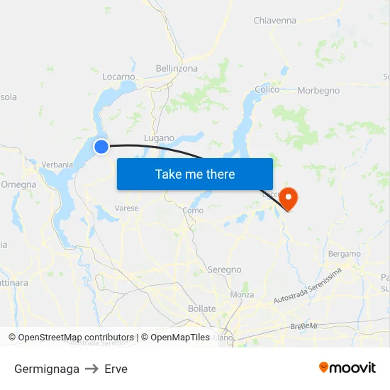 Germignaga to Erve map