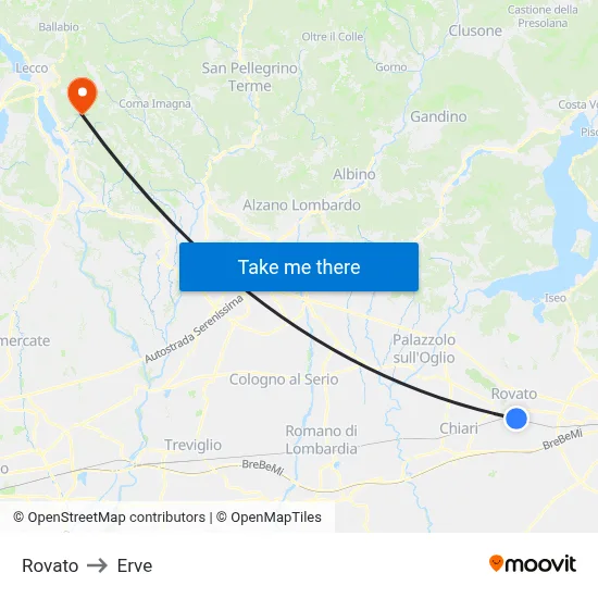 Rovato to Erve map