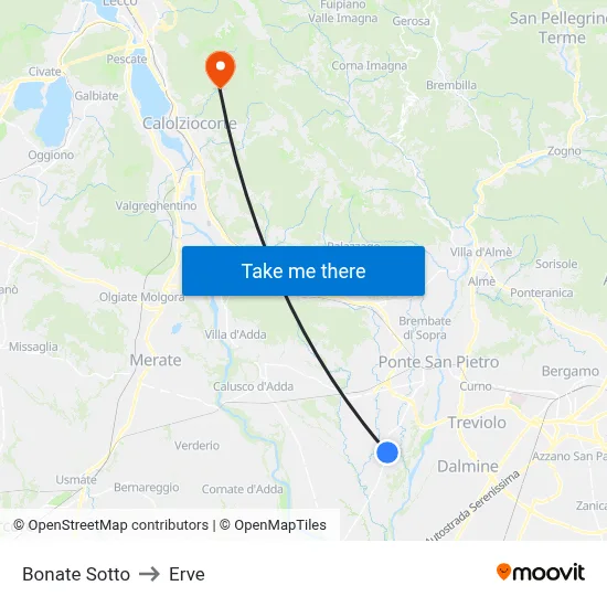 Bonate Sotto to Erve map