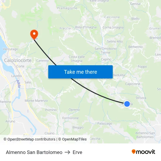 Almenno San Bartolomeo to Erve map