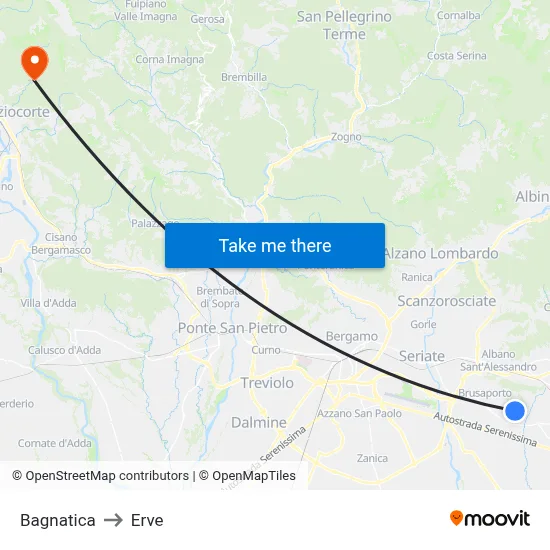 Bagnatica to Erve map