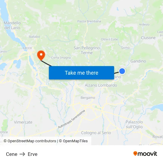 Cene to Erve map