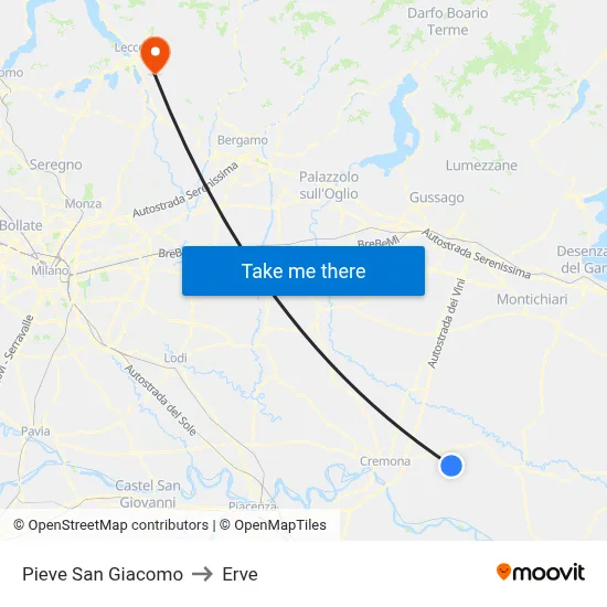 Pieve San Giacomo to Erve map