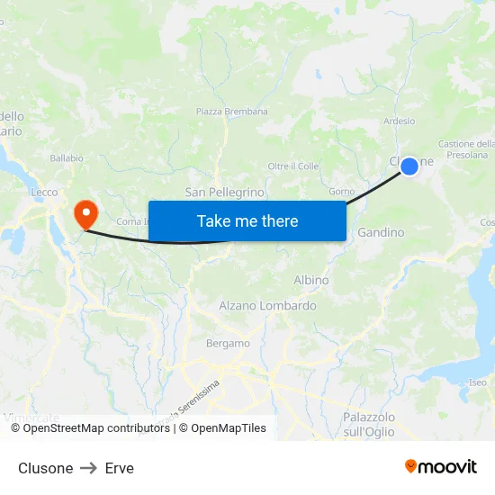 Clusone to Erve map