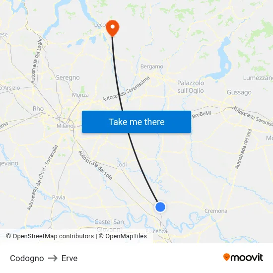 Codogno to Erve map