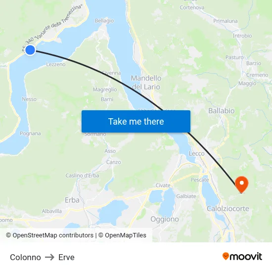 Colonno to Erve map