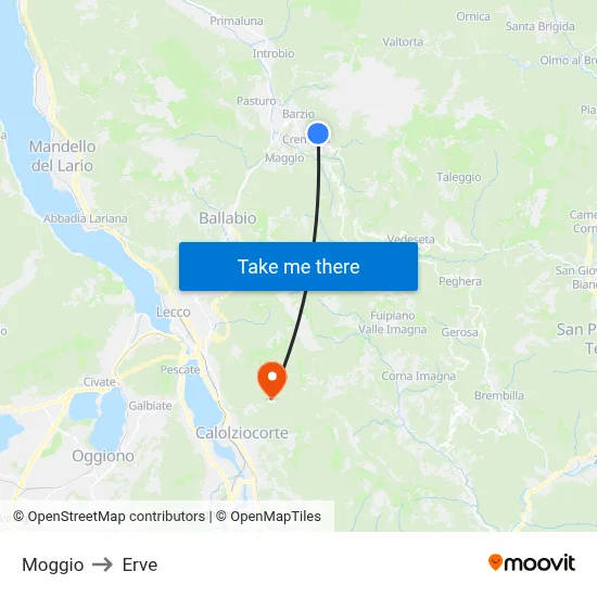 Moggio to Erve map