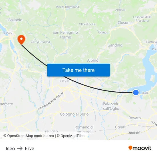 Iseo to Erve map