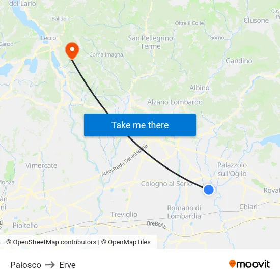 Palosco to Erve map