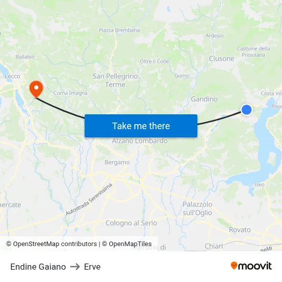 Endine Gaiano to Erve map