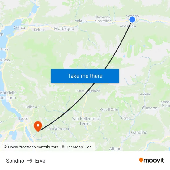 Sondrio to Erve map