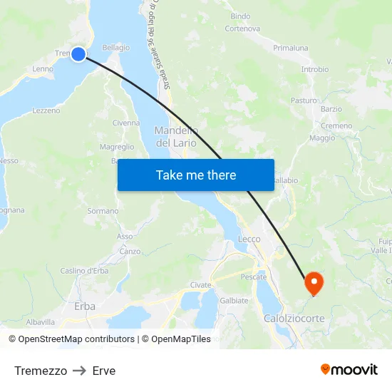 Tremezzo to Erve map