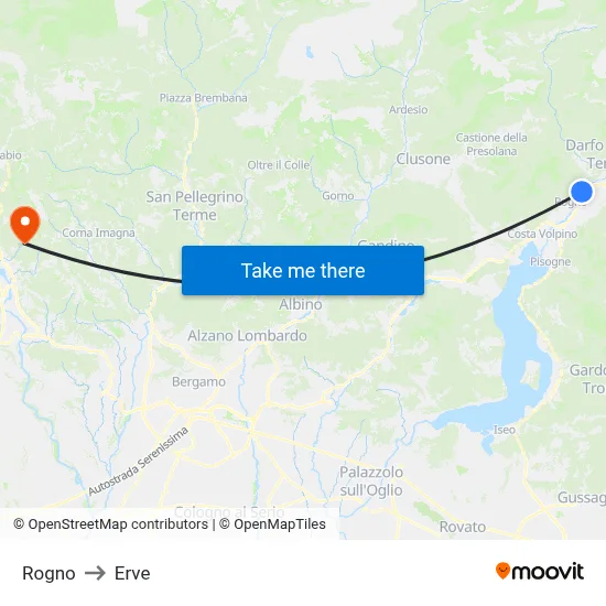 Rogno to Erve map