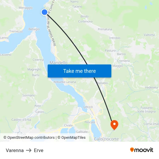 Varenna to Erve map