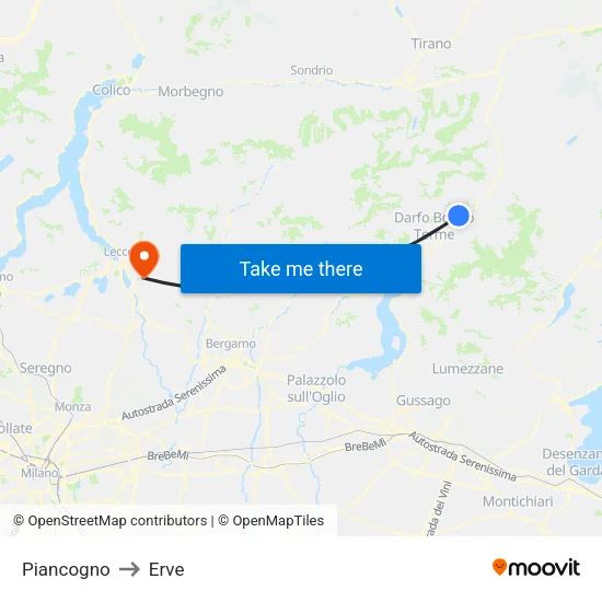 Piancogno to Erve map