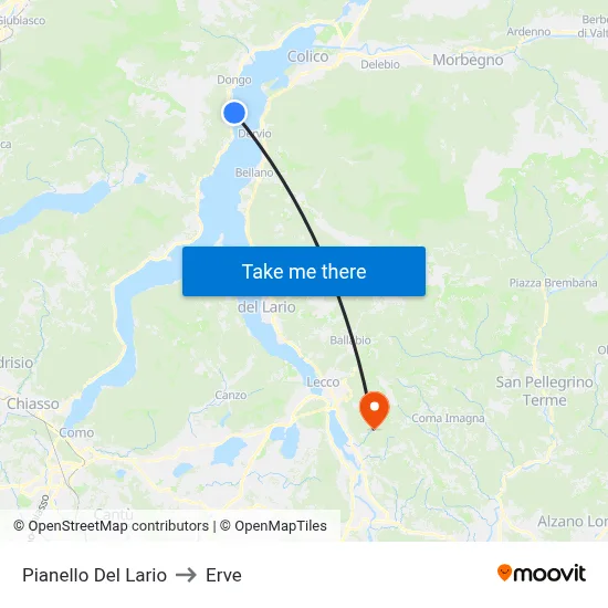 Pianello Del Lario to Erve map