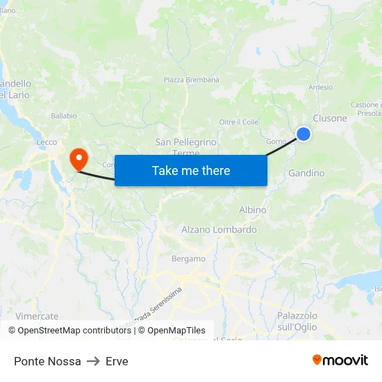 Ponte Nossa to Erve map