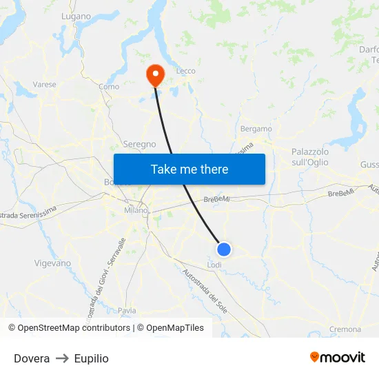 Dovera to Eupilio map