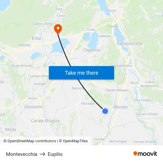 Montevecchia to Eupilio map
