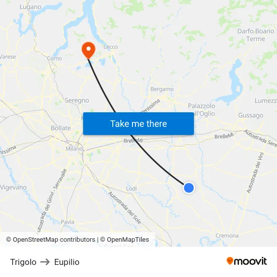 Trigolo to Eupilio map