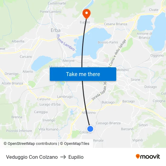 Veduggio con Colzano to Eupilio map