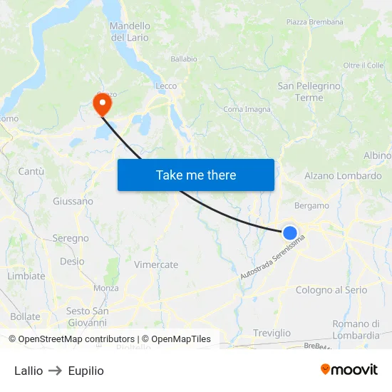 Lallio to Eupilio map