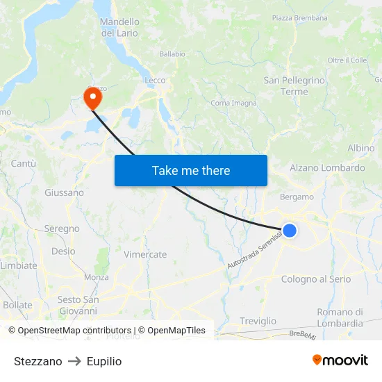 Stezzano to Eupilio map