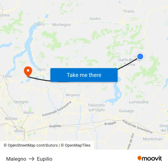 Malegno to Eupilio map
