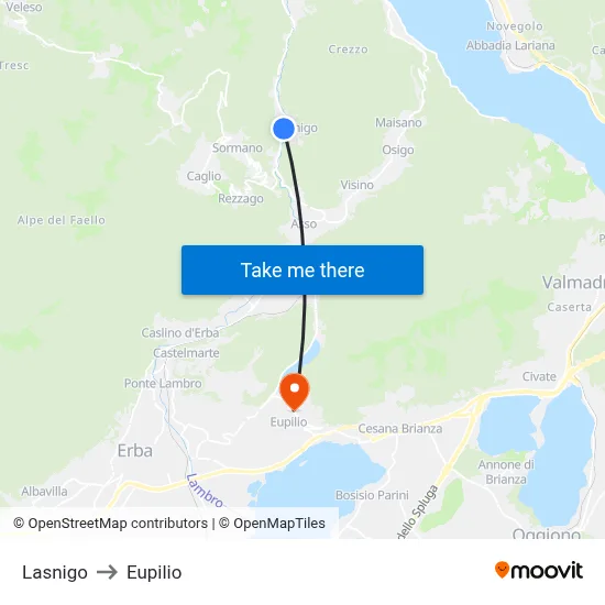 Lasnigo to Eupilio map