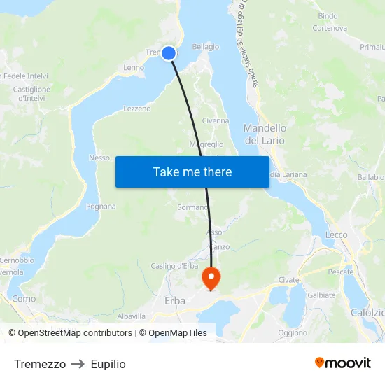 Tremezzo to Eupilio map