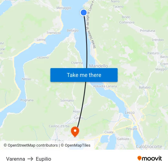 Varenna to Eupilio map