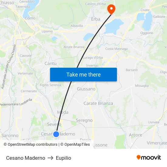 Cesano Maderno to Eupilio map