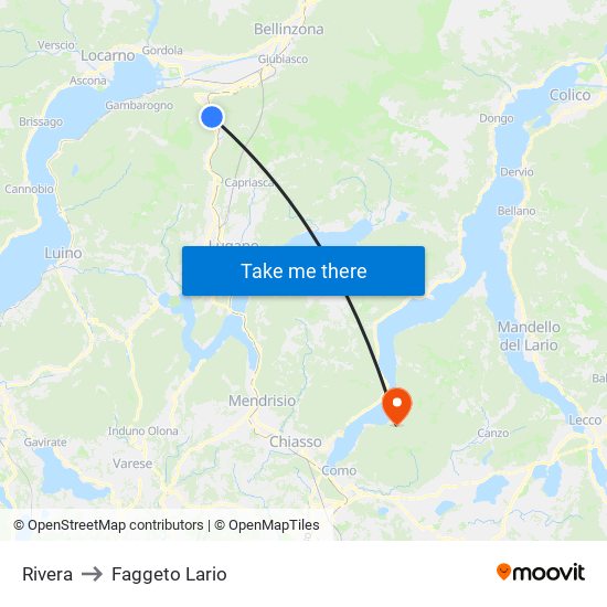 Rivera to Faggeto Lario map