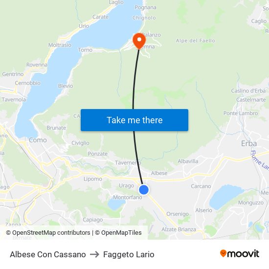 Albese Con Cassano to Faggeto Lario map