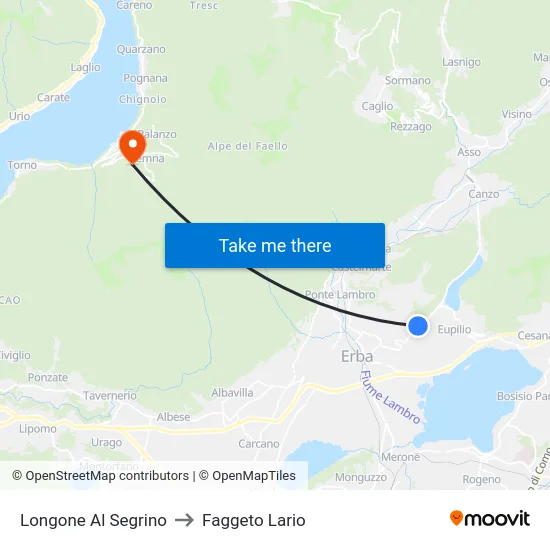 Longone Al Segrino to Faggeto Lario map