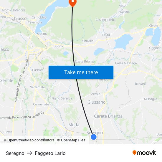 Seregno to Faggeto Lario map