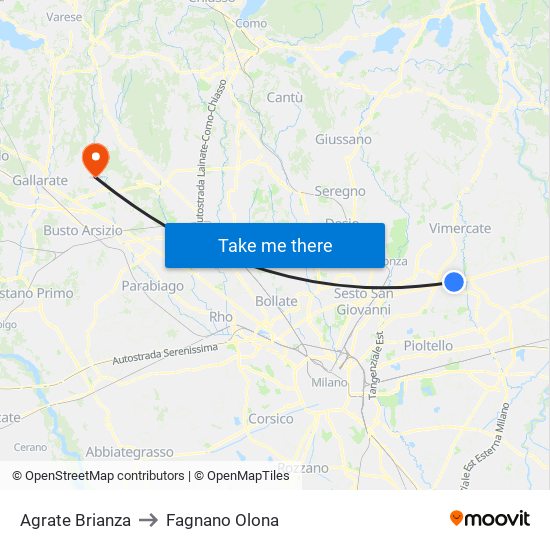 Agrate Brianza to Fagnano Olona map