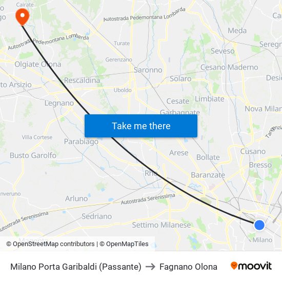 Milano Porta Garibaldi (Passante) to Fagnano Olona map