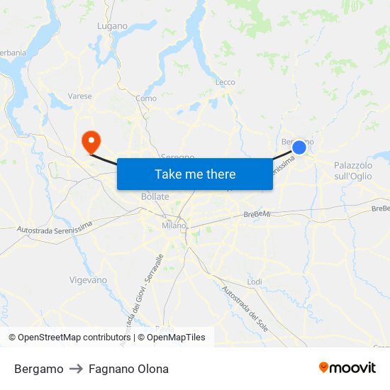 Bergamo to Fagnano Olona map