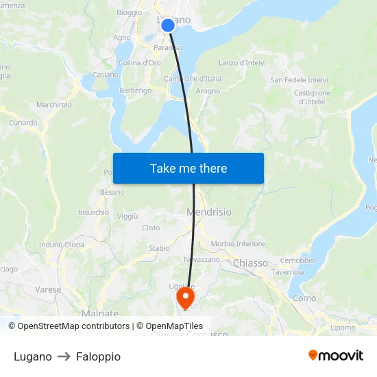 Lugano to Faloppio map